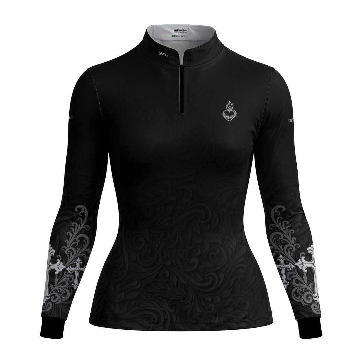 Camisa Feminina Nossa Senhora Aparecida Rogai por Nós Preto e Prata com UV50
