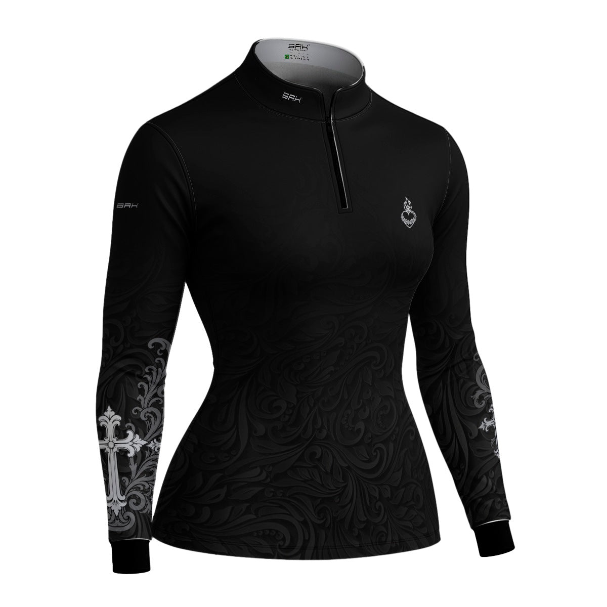 Camisa Feminina Nossa Senhora Aparecida Rogai por Nós Preto e Prata com UV50