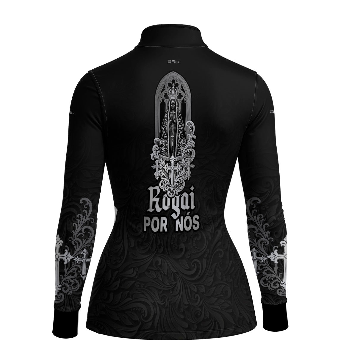 Camisa Feminina Nossa Senhora Aparecida Rogai por Nós Preto e Prata com UV50