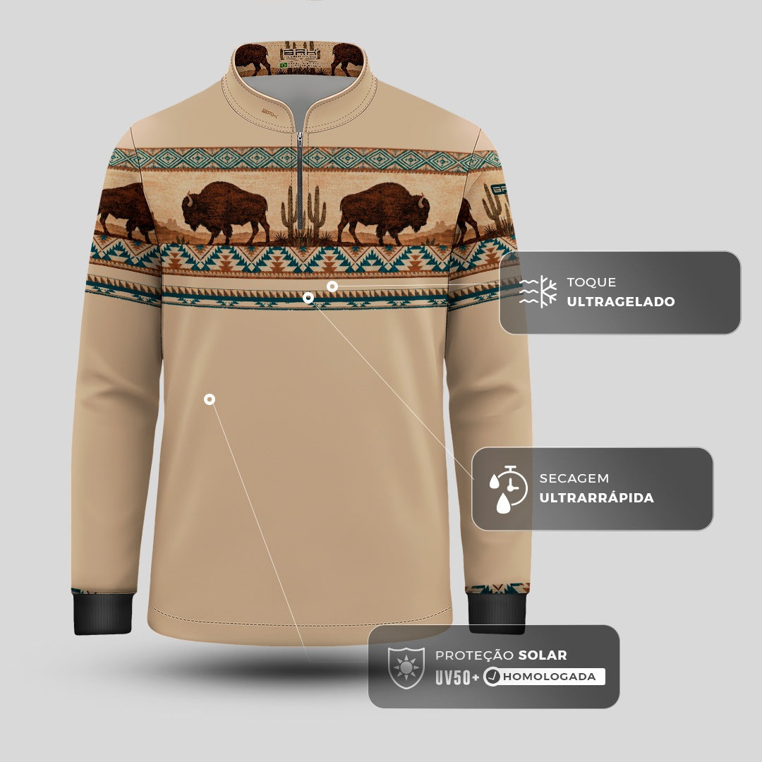 Camisa Infantil Búfalos Bege Apache com UV50 - Brk Agro