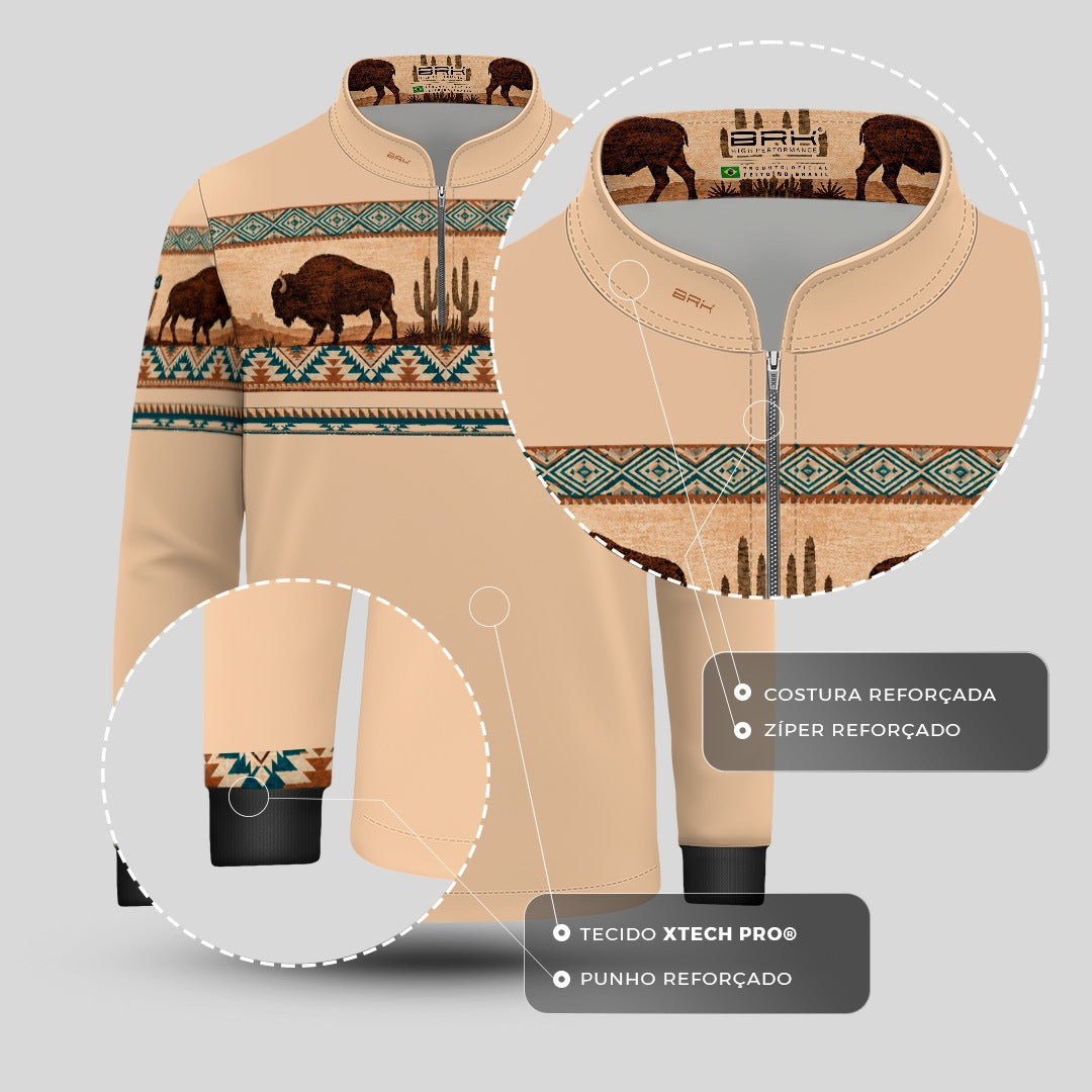 Camisa Infantil Búfalos Bege Apache com UV50 - Brk Agro