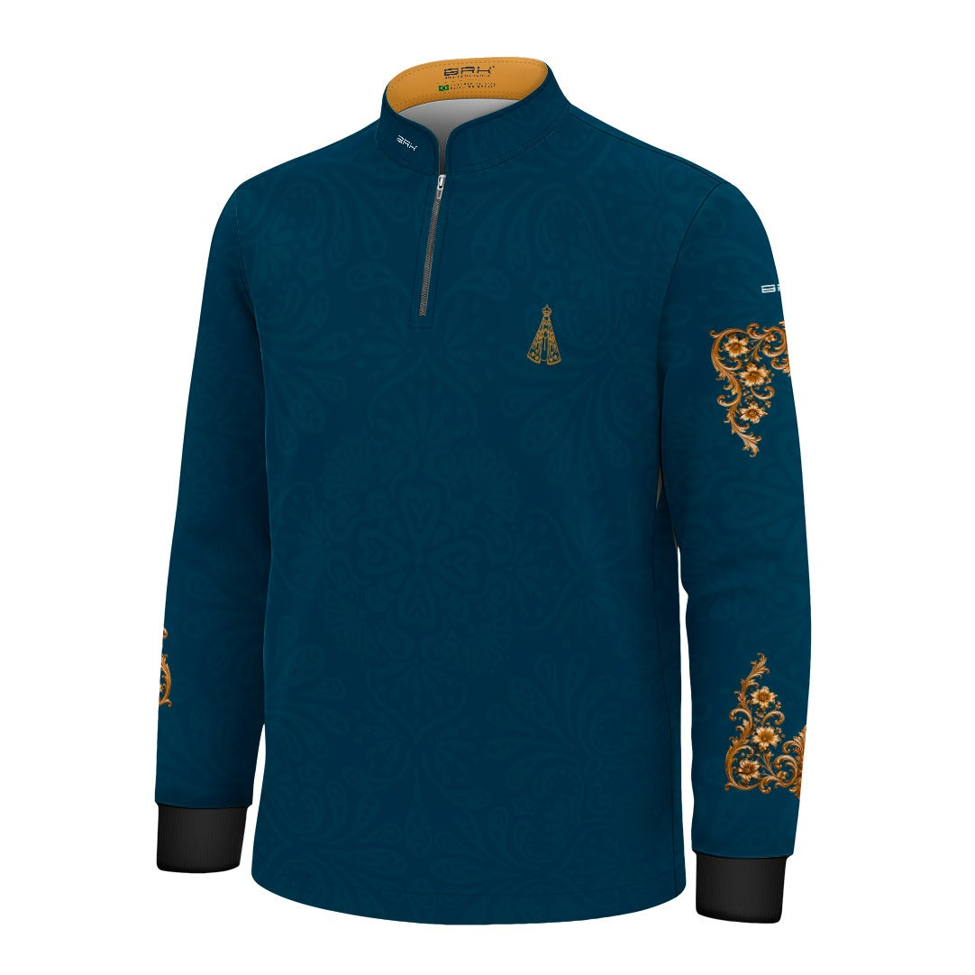 Camisa Infantil Nossa Senhora Aparecida Azul Petróleo com UV50
