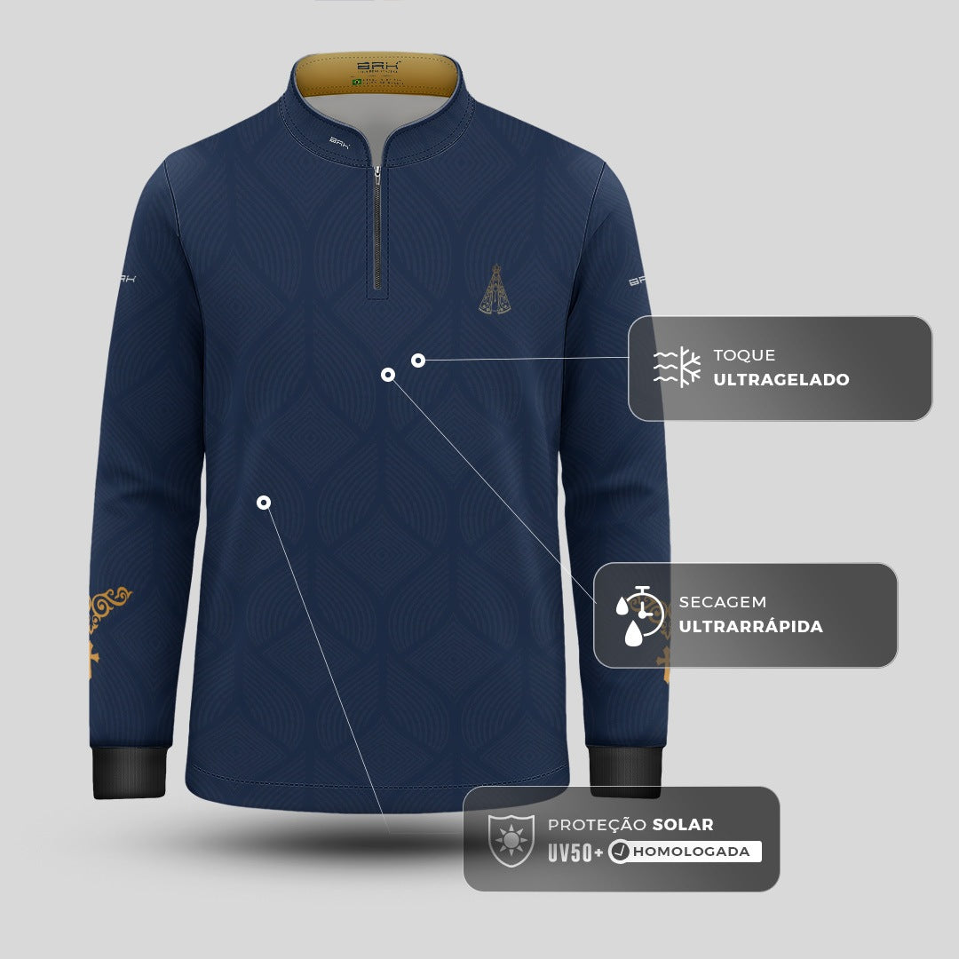 Camisa Infantil Nossa Senhora Aparecida Medalha Azul com UV50