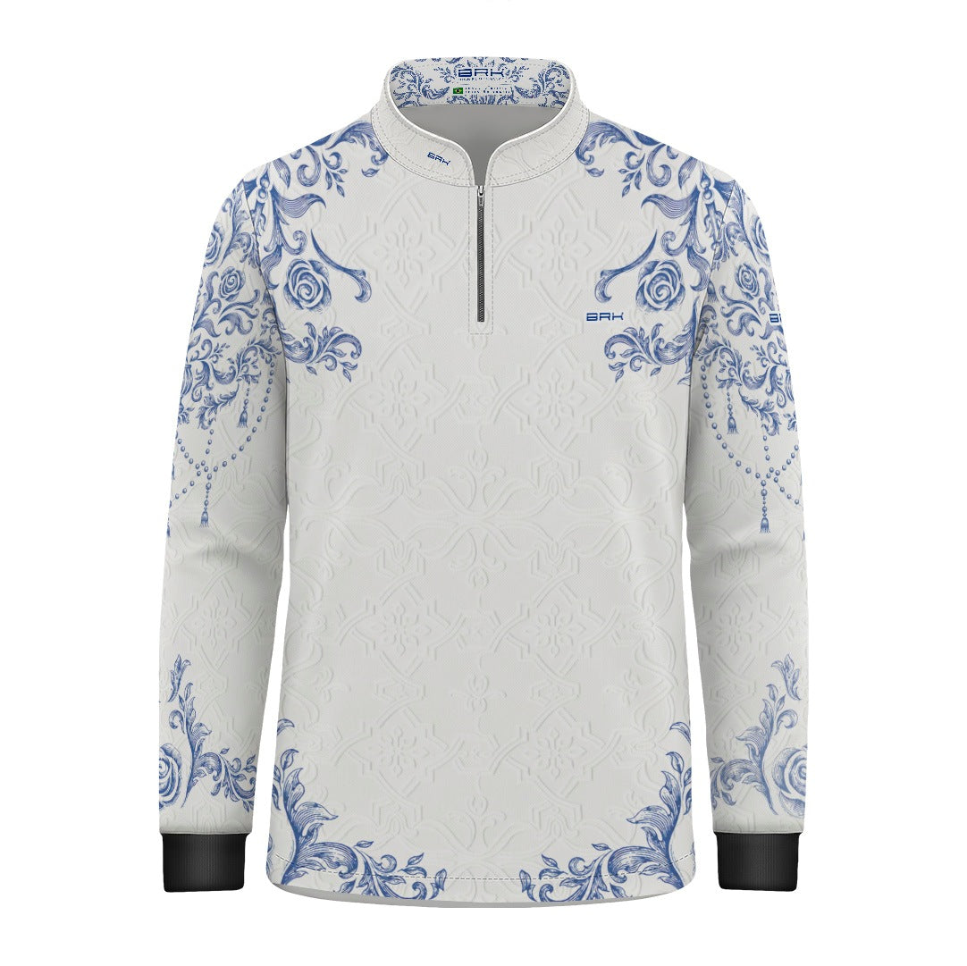 Camisa Infantil Nossa Senhora Aparecida Portuguesa Branco e Azul com UV50