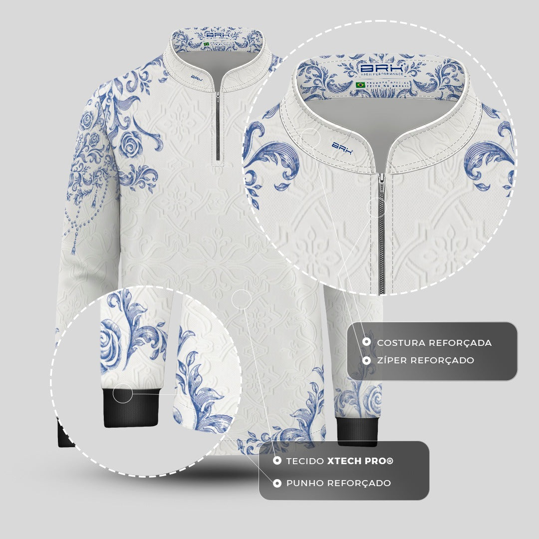 Camisa Infantil Nossa Senhora Aparecida Portuguesa Branco e Azul com UV50