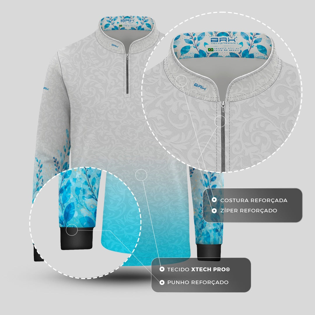 Camisa Infantil Nossa Senhora Aparecida Aquarela Branco e Azul com UV50