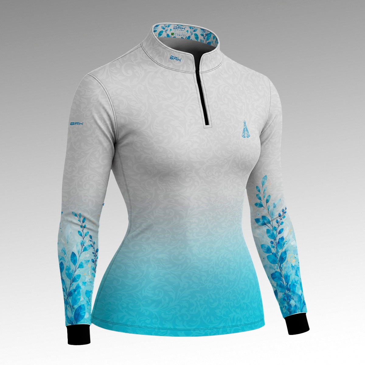 Camisa Feminina Nossa Senhora Aparecida Aquarela Branco e Azul com UV50