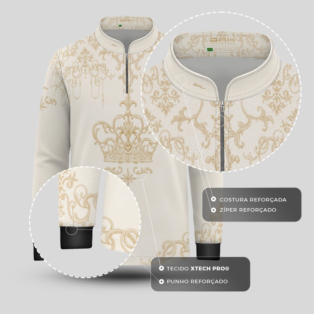 Camisa Infantil Nossa Senhora Aparecida Rainha Creme e Dourado com UV50