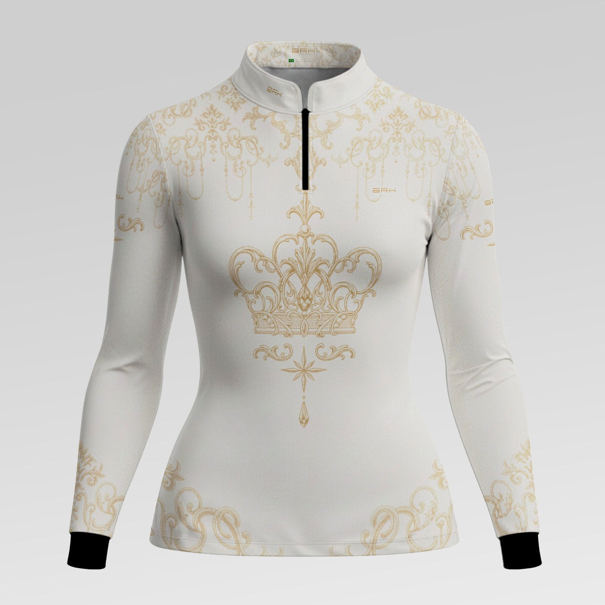Camisa Feminina Nossa Senhora Aparecida Rainha Creme e Dourado com UV50
