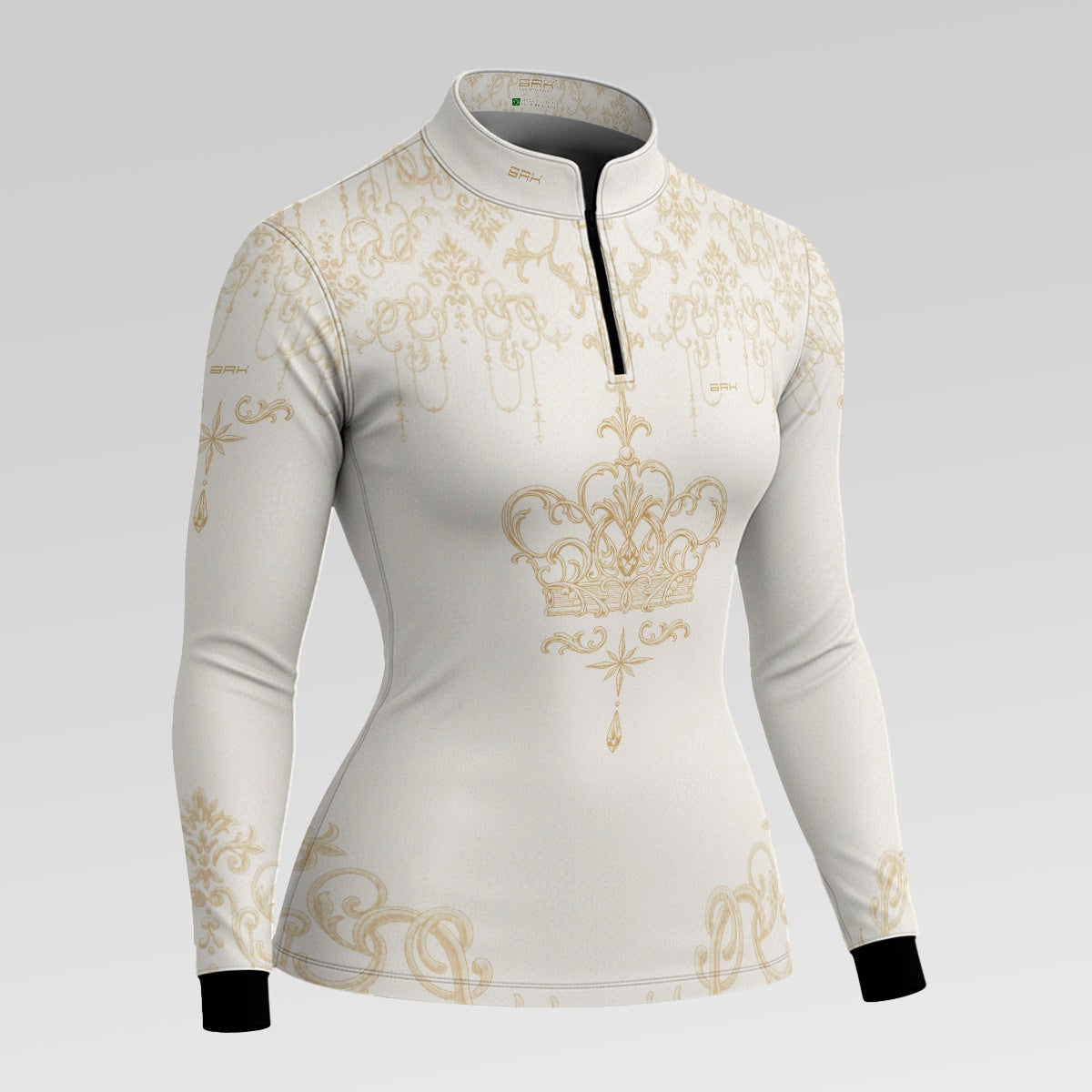 Camisa Feminina Nossa Senhora Aparecida Rainha Creme e Dourado com UV50