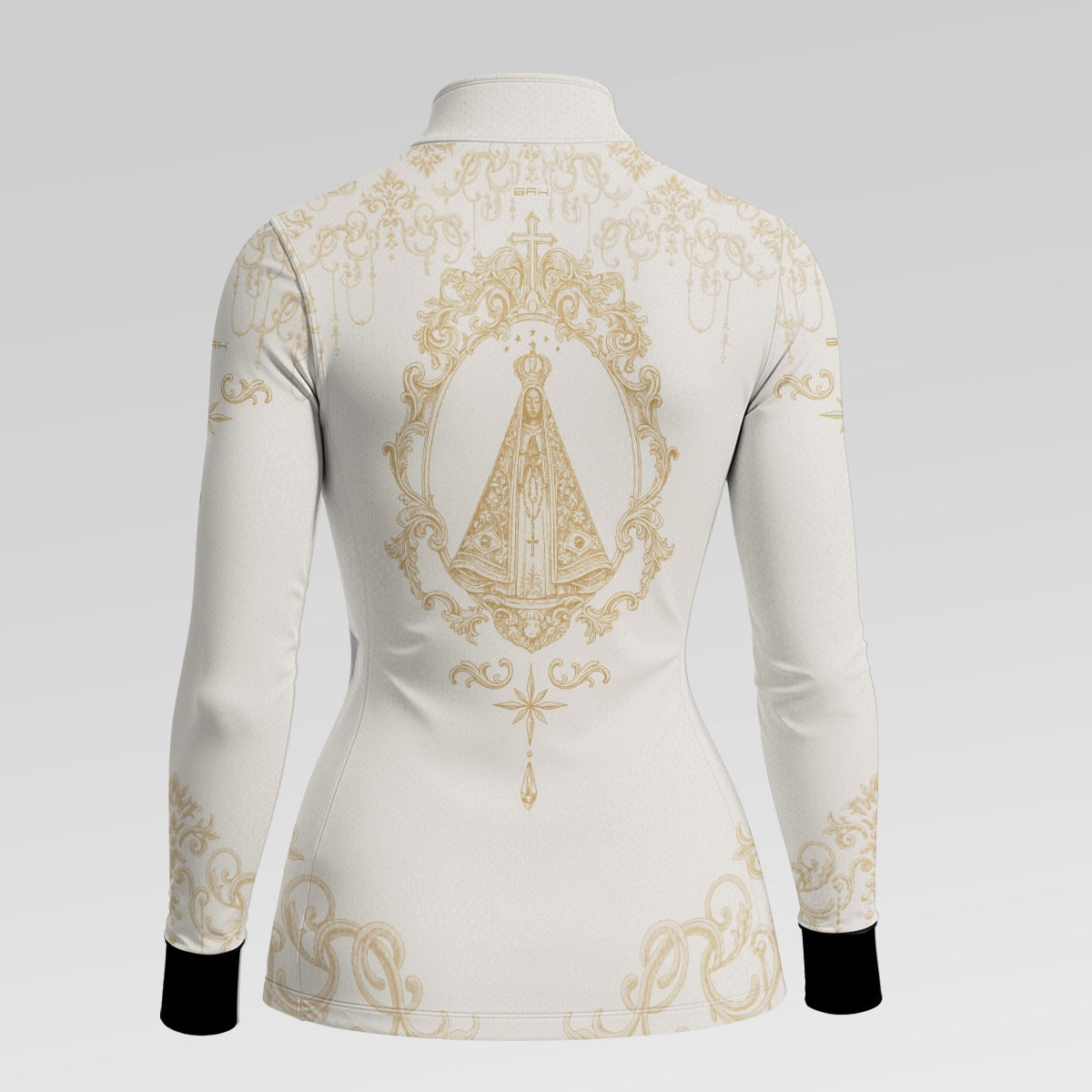 Camisa Feminina Nossa Senhora Aparecida Rainha Creme e Dourado com UV50