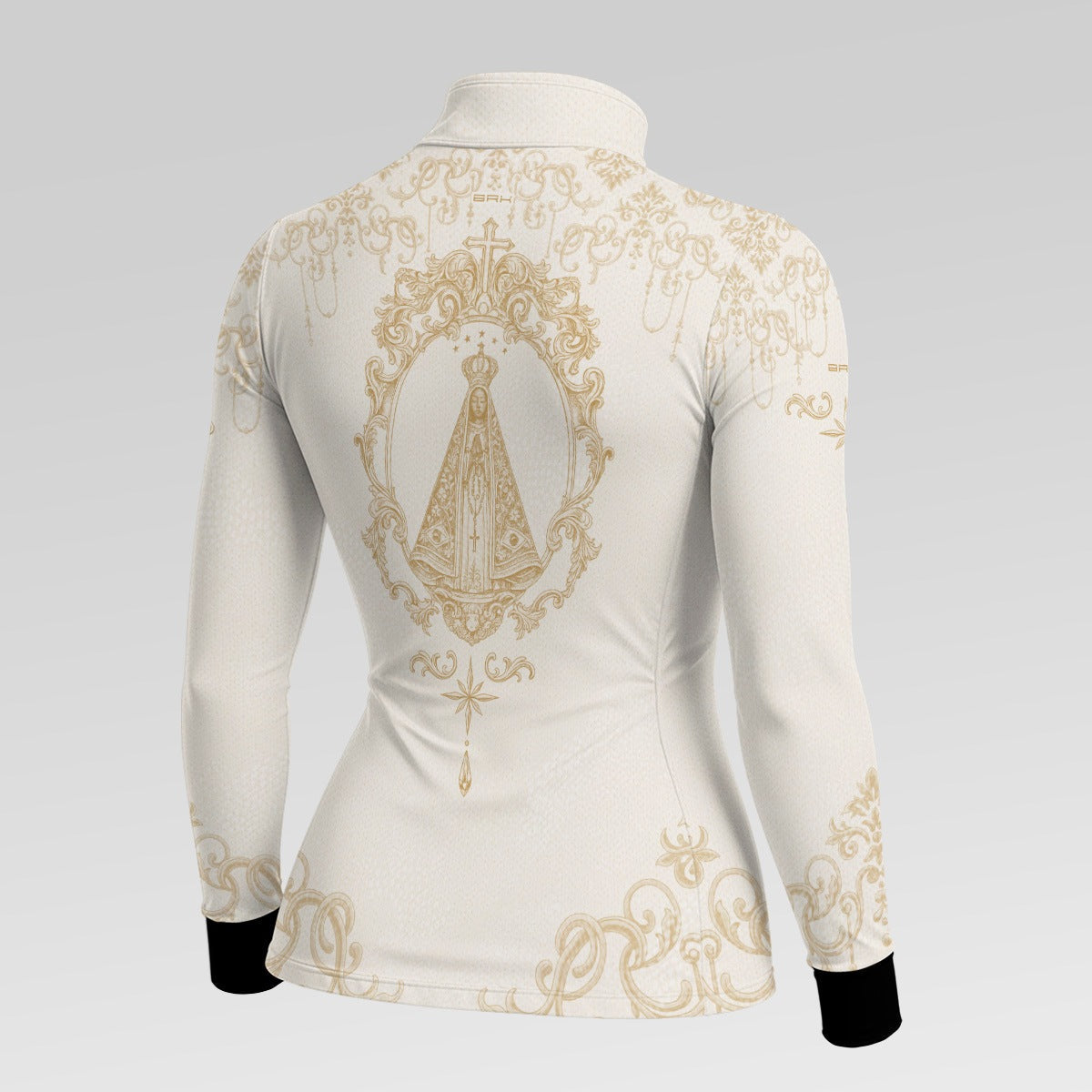 Camisa Feminina Nossa Senhora Aparecida Rainha Creme e Dourado com UV50