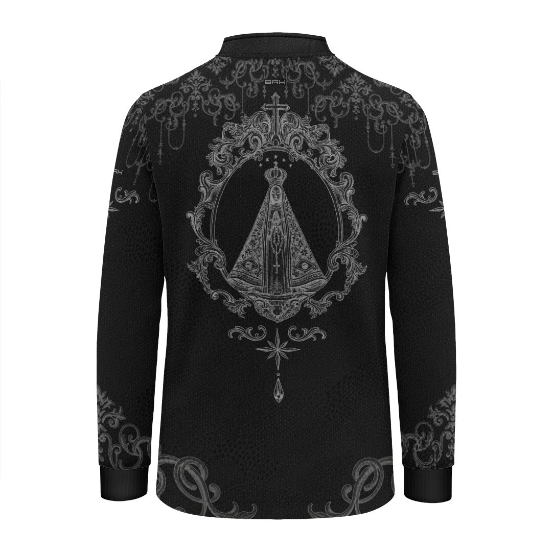 Camisa Infantil Nossa Senhora Aparecida Rainha Preto e Prata com UV50