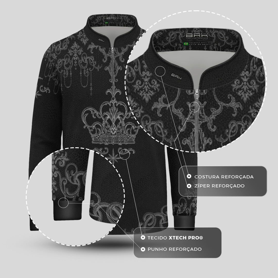 Camisa Infantil Nossa Senhora Aparecida Rainha Preto e Prata com UV50