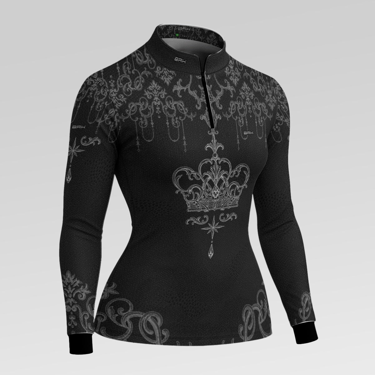 Camisa Feminina Nossa Senhora Aparecida Rainha Preto e Prata com UV50
