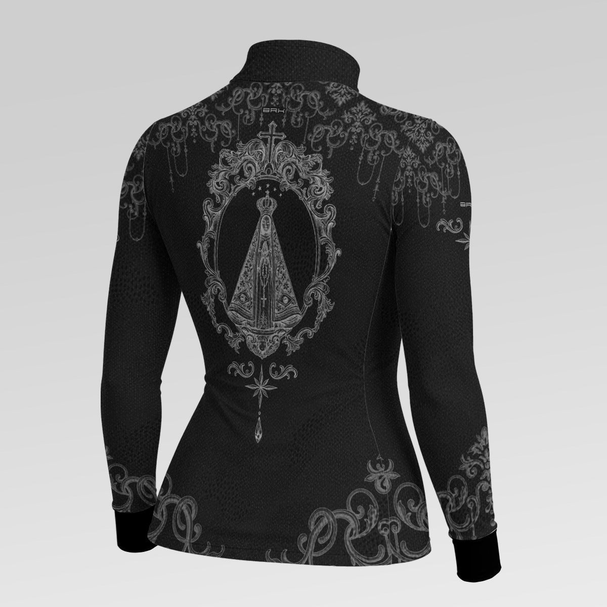 Camisa Feminina Nossa Senhora Aparecida Rainha Preto e Prata com UV50