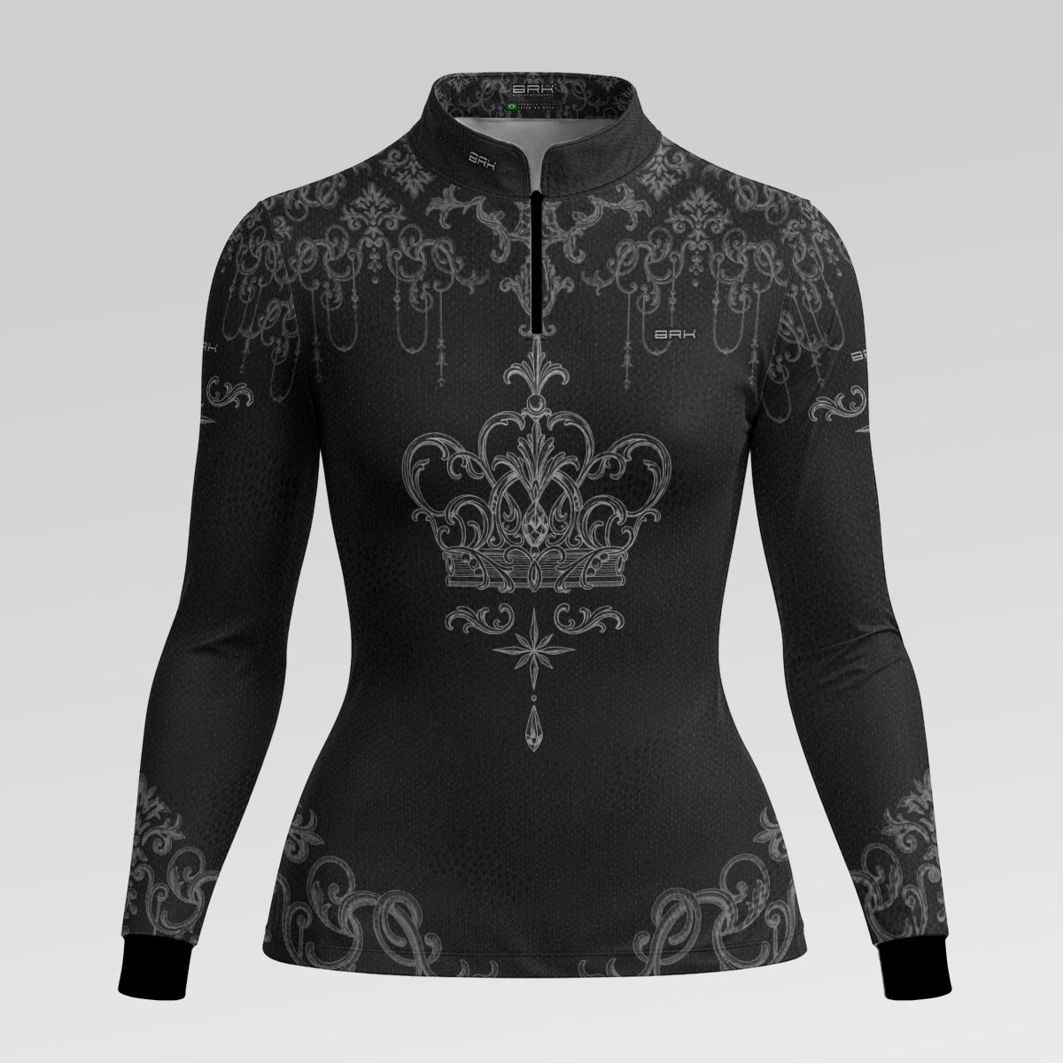 Camisa Feminina Nossa Senhora Aparecida Rainha Preto e Prata com UV50
