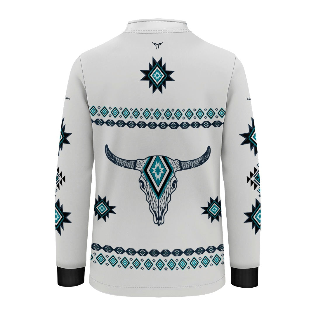 Camisa Infantil Longhorn Apache Azul e Branco com UV50
