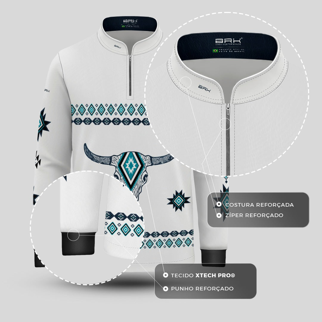 Camisa Infantil Longhorn Apache Azul e Branco com UV50 - Brk Agro