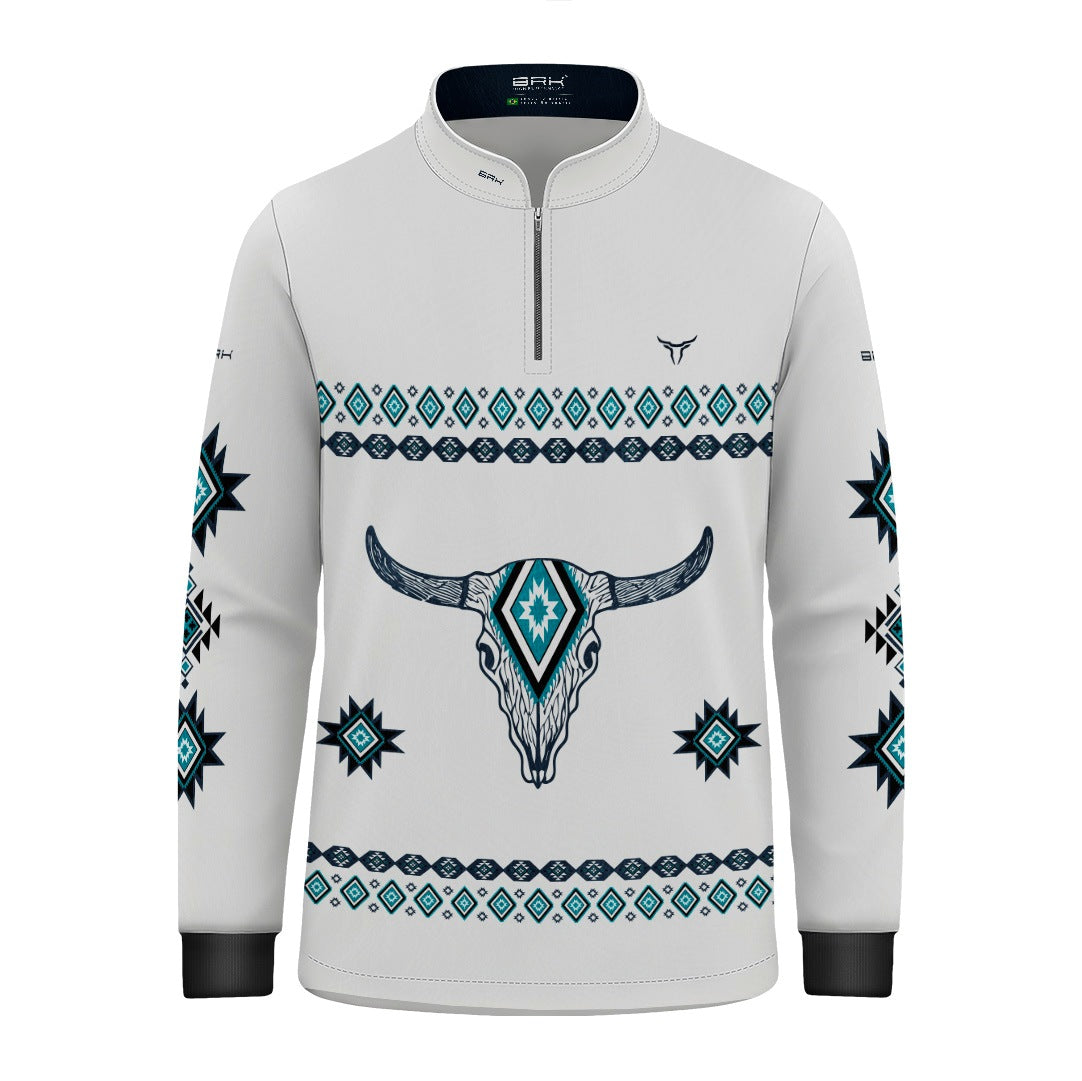 Camisa Infantil Longhorn Apache Azul e Branco com UV50 - Brk Agro