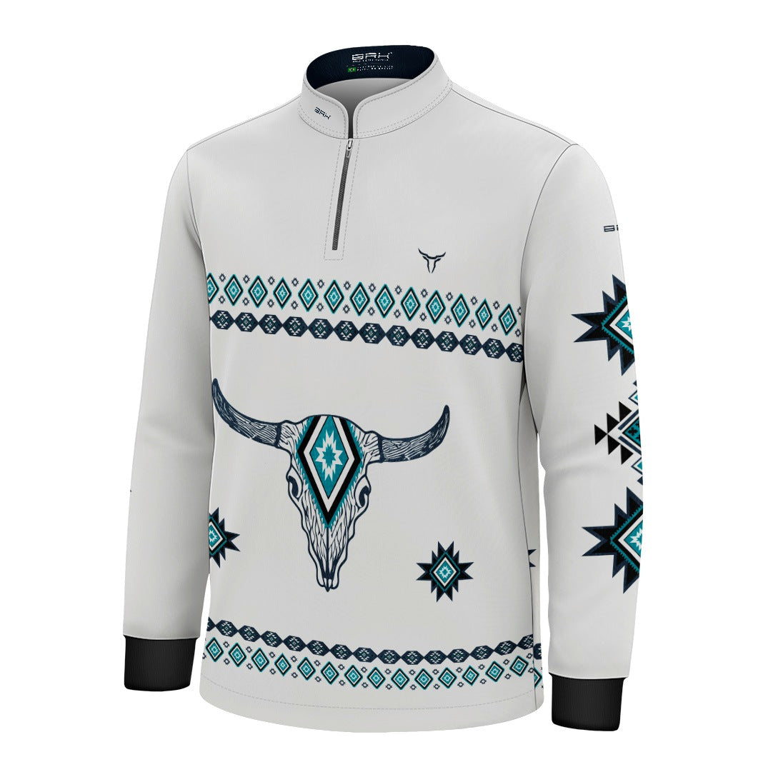 Camisa Infantil Longhorn Apache Azul e Branco com UV50