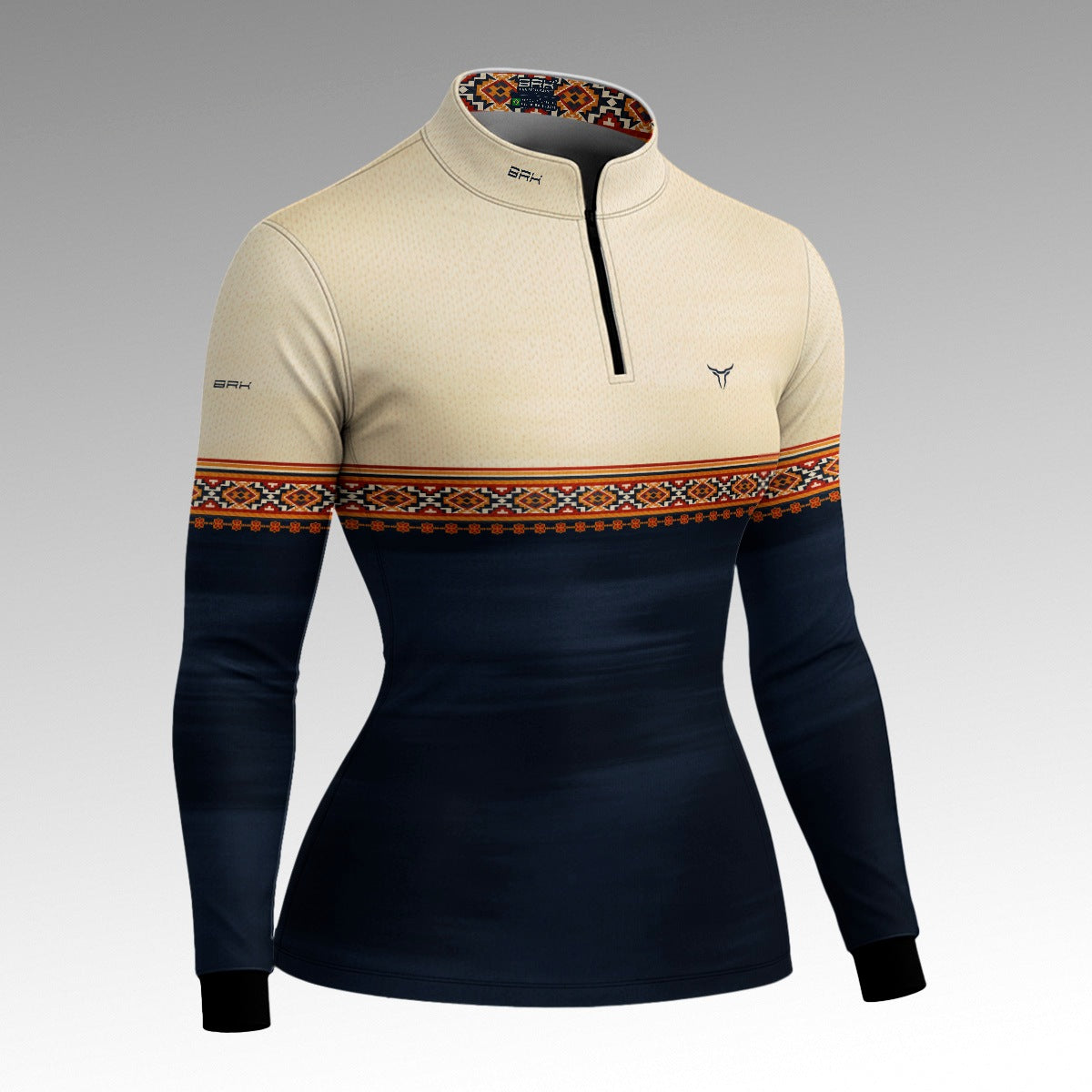 Camisa Feminina Agro Bege Azul Apache com UV50