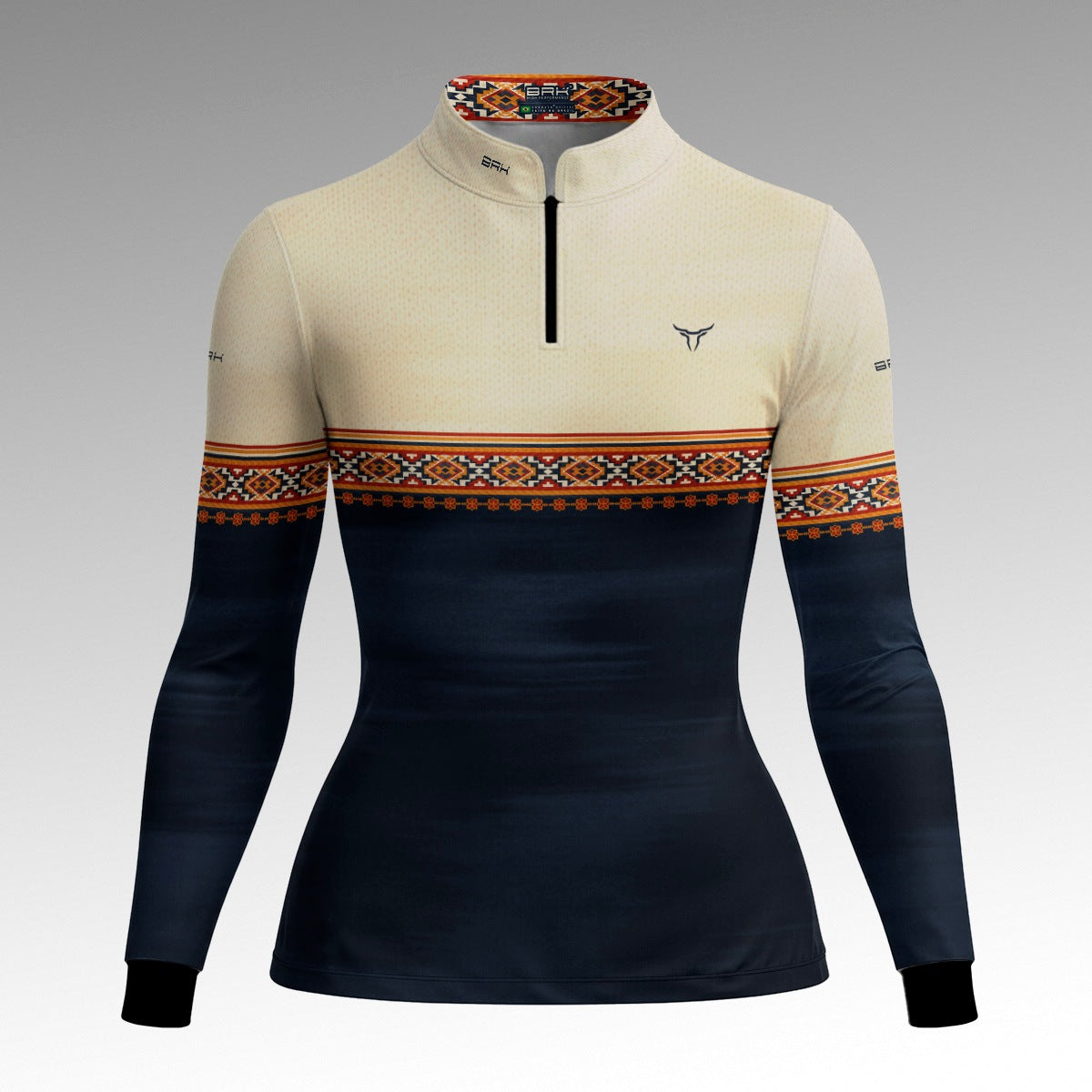 Camisa Feminina Agro Bege Azul Apache com UV50 - Brk Agro