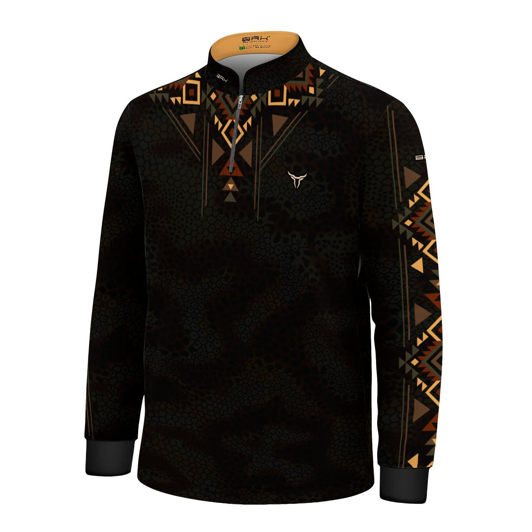 Camisa Infantil Preta Longhorn Apache com UV50 - Brk Agro