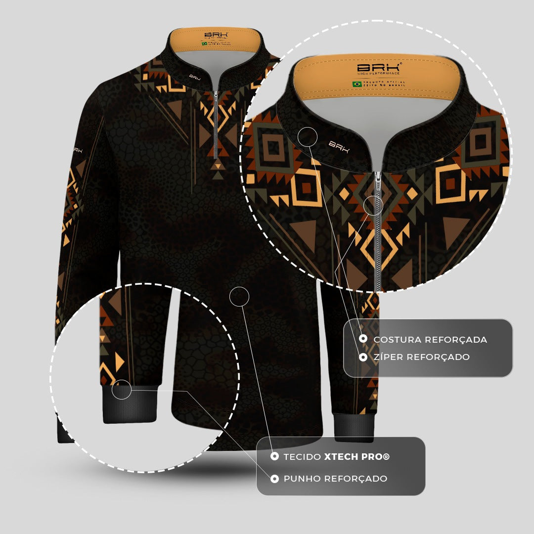 Camisa Infantil Preta Longhorn Apache com UV50 - Brk Agro