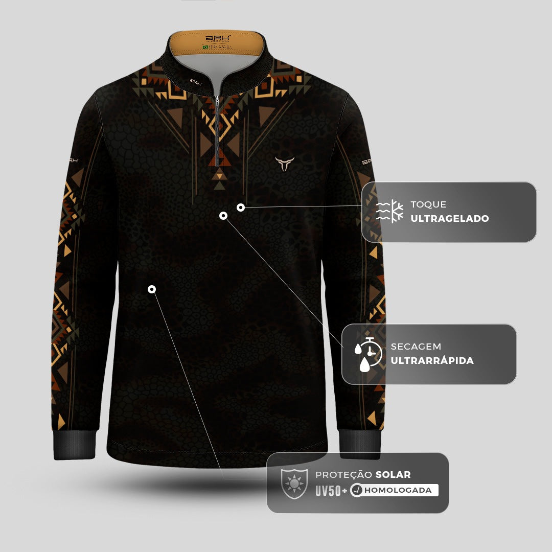 Camisa Infantil Preta Longhorn Apache com UV50 - Brk Agro
