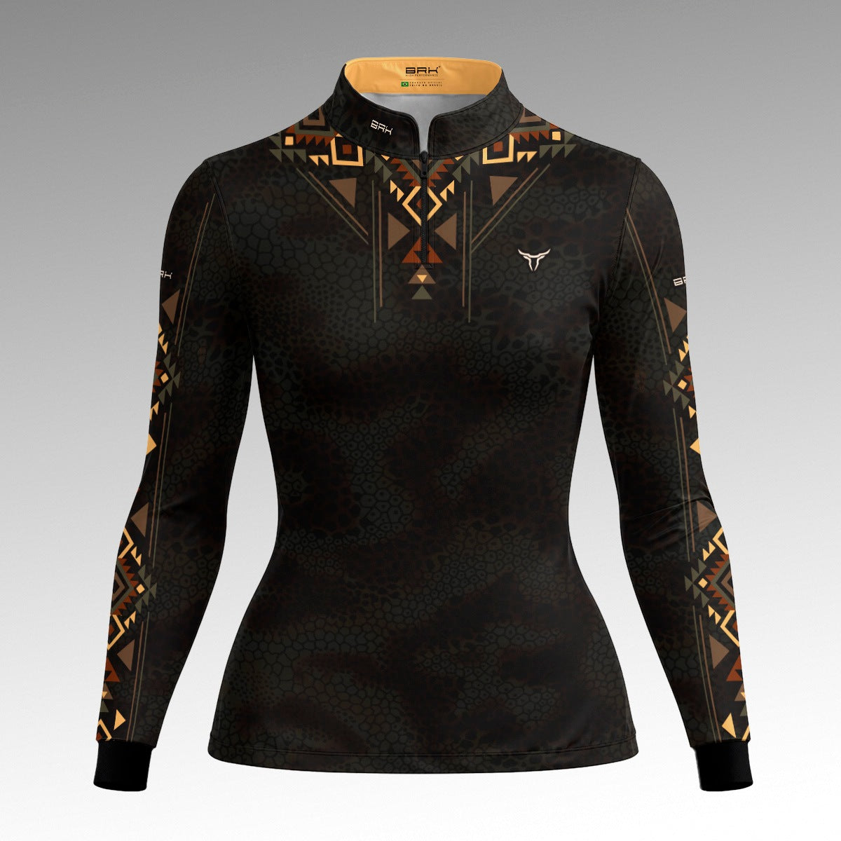 Camisa Feminina Preta Longhorn Apache com UV50 - Brk Agro