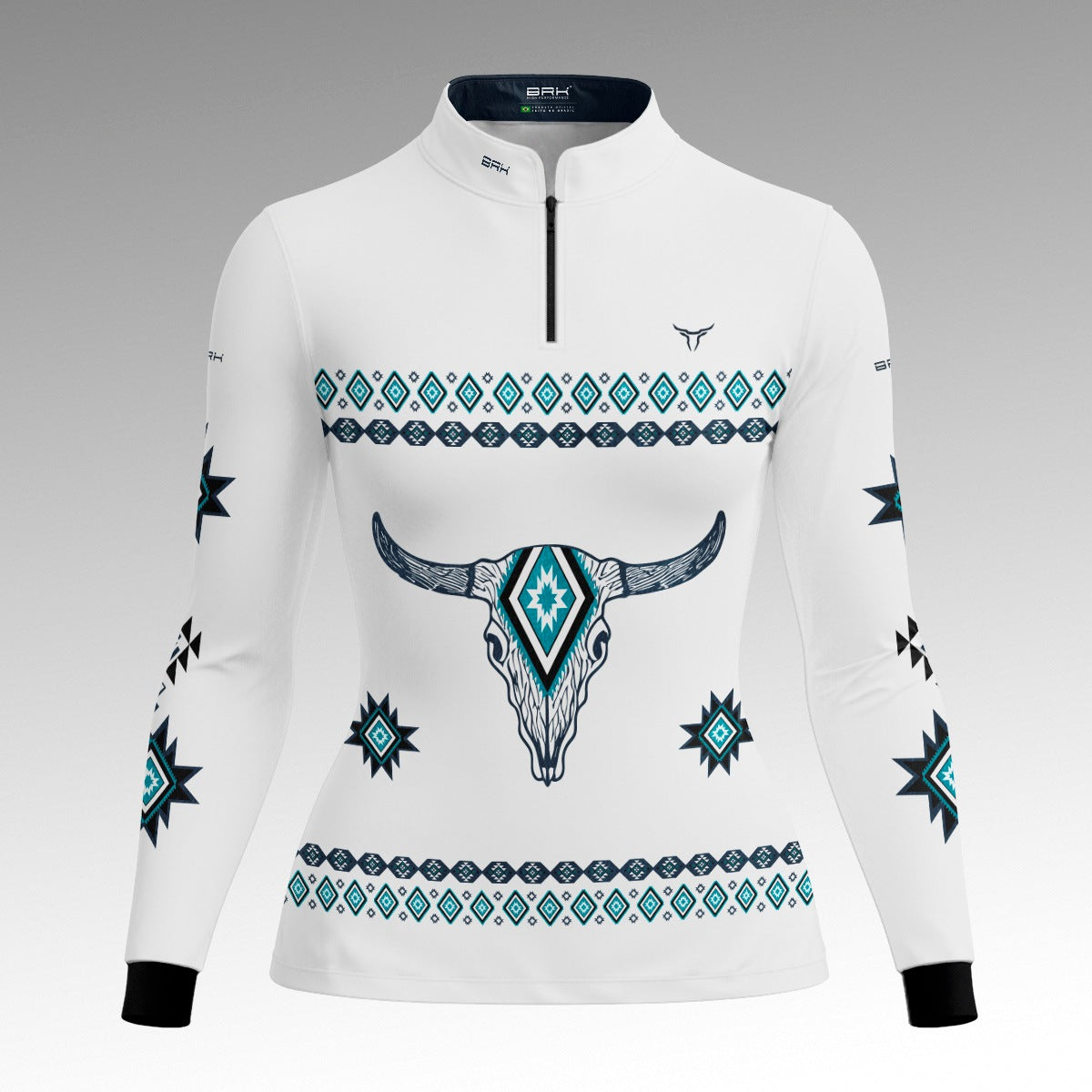 Camisa Feminina Longhorn Apache Azul e Branco com UV50 - Brk Agro