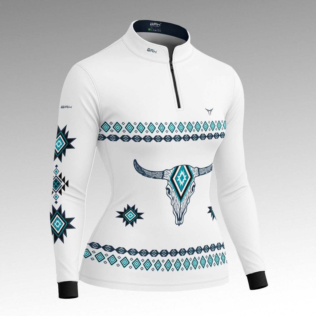 Camisa Feminina Longhorn Apache Azul e Branco com UV50