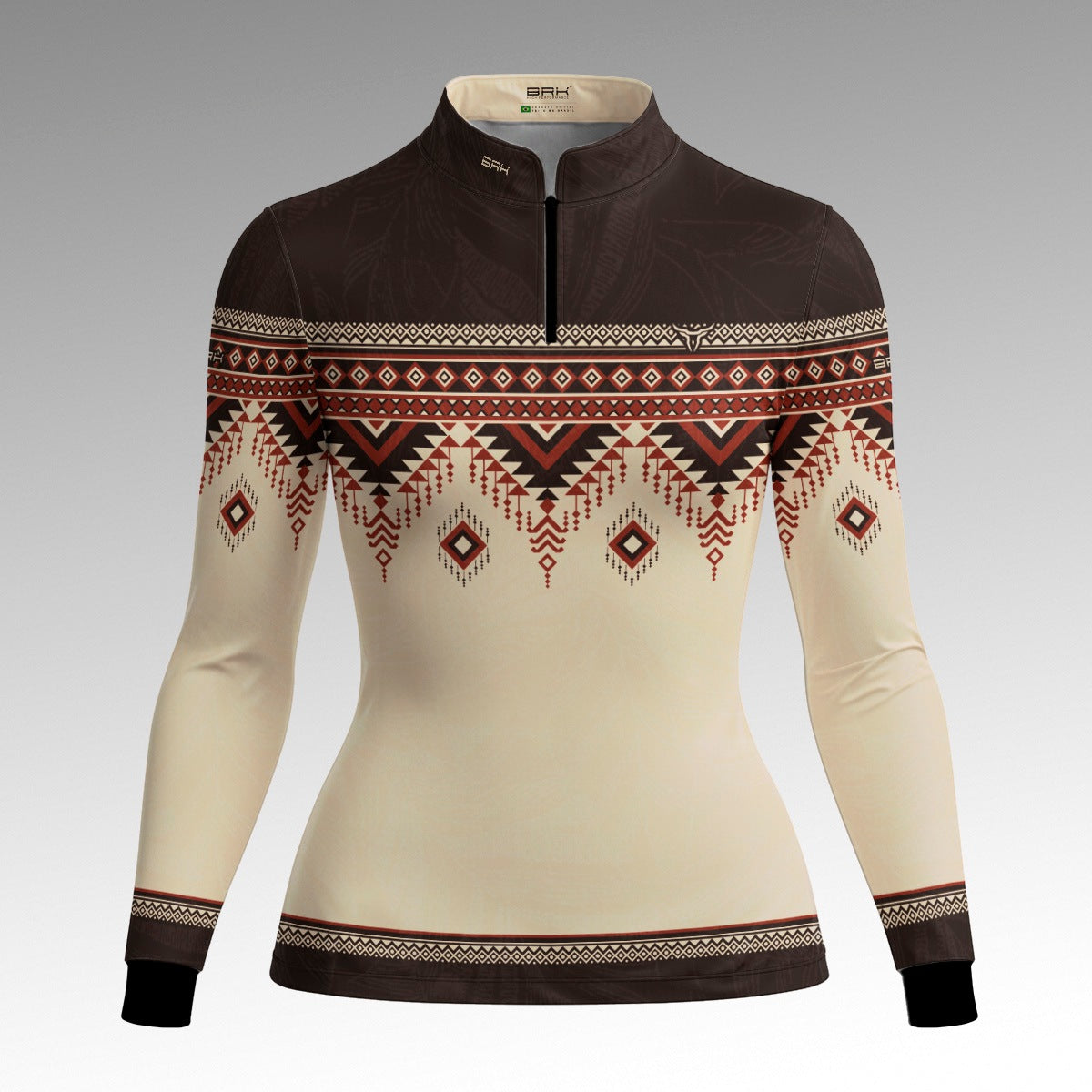 Camisa Feminina Marrom e Creme Apache com UV50 - Brk Agro