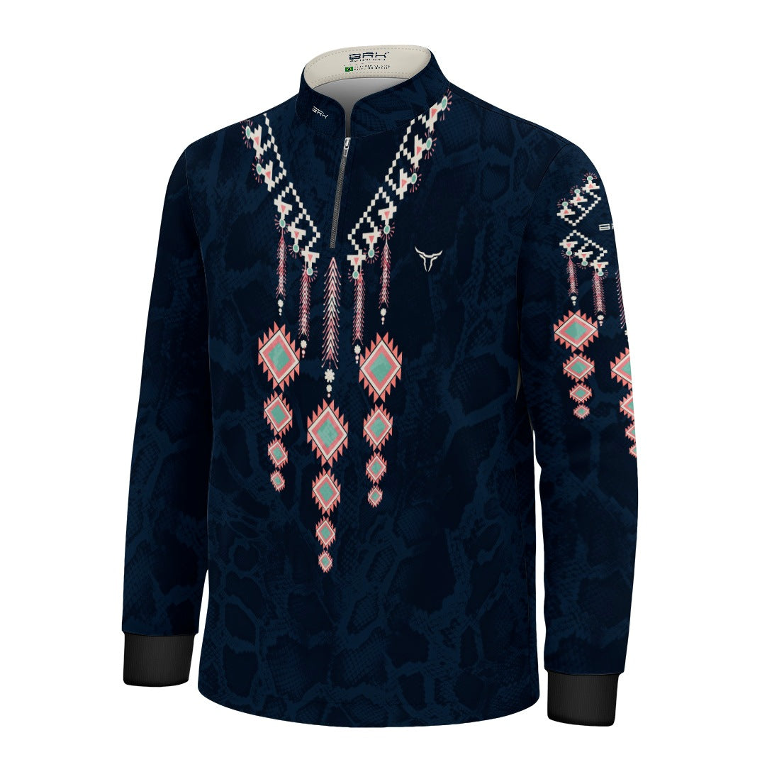 Camisa Infantil Azul Escuro Colar Apache com UV50