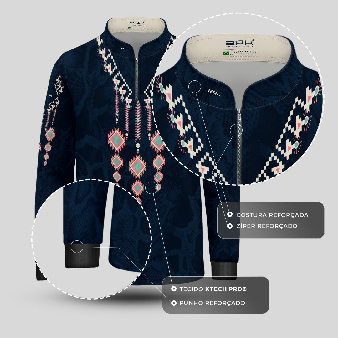Camisa Infantil Azul Escuro Colar Apache com UV50 - Brk Agro