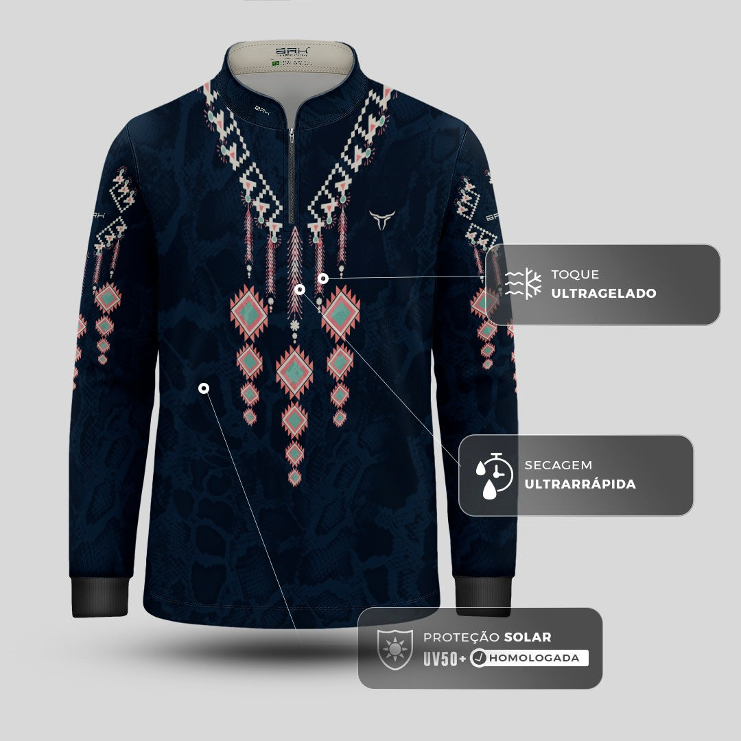 Camisa Infantil Azul Escuro Colar Apache com UV50 - Brk Agro