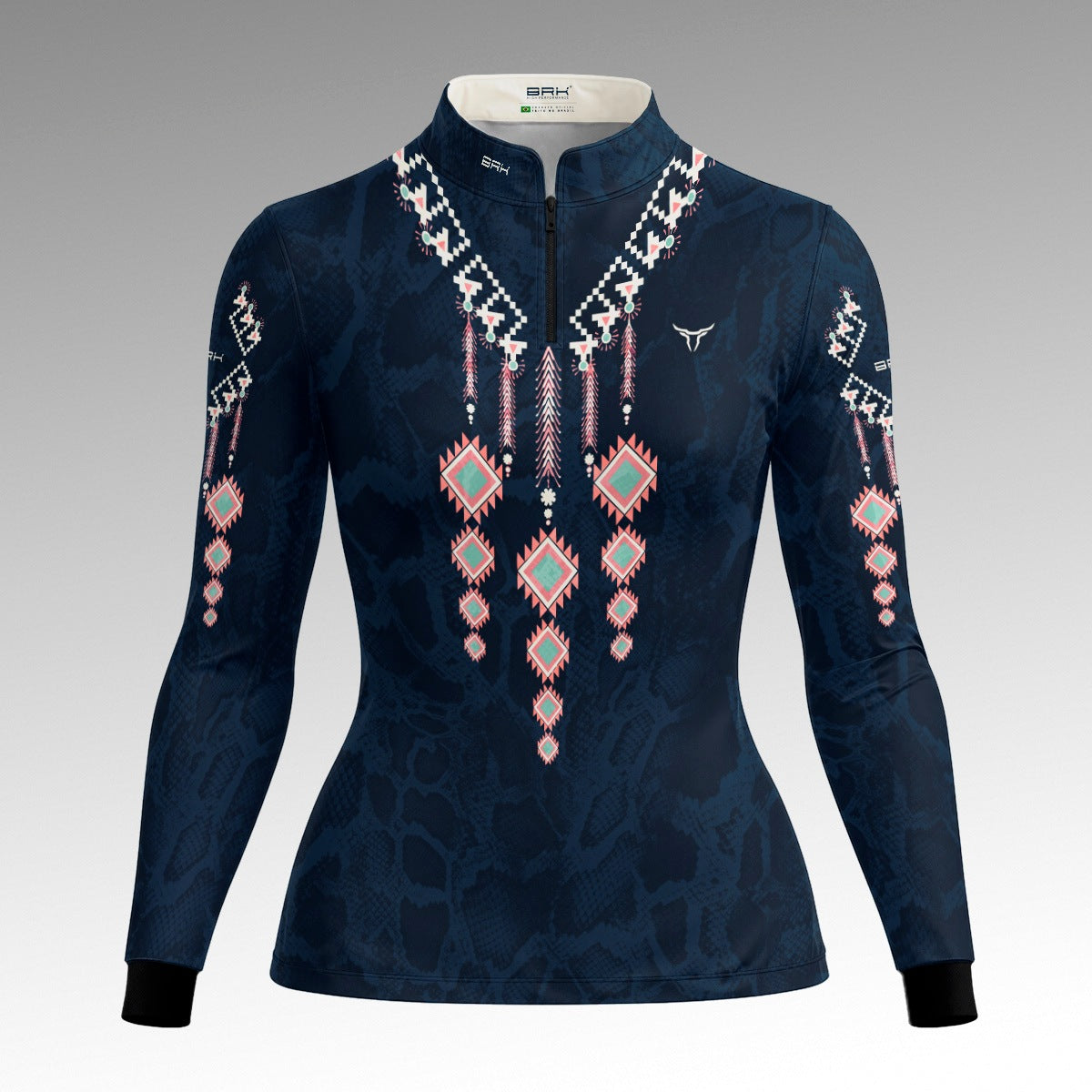 Camisa Feminina Azul Escuro Colar Apache com UV50 - Brk Agro