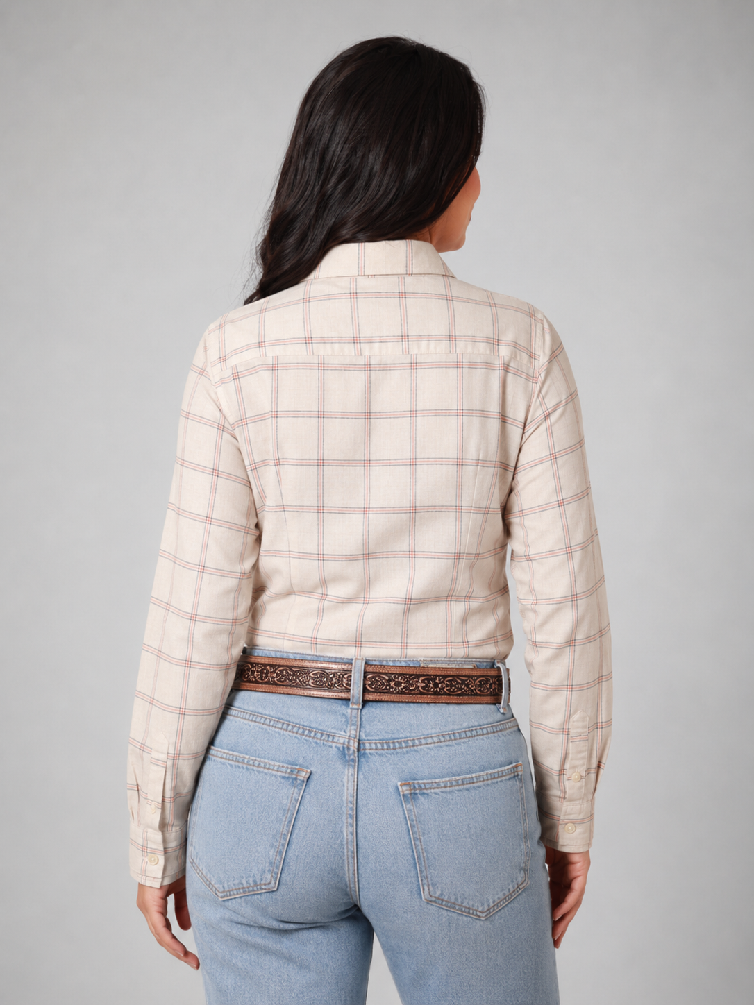 Camisa Feminina Brk  M/L Ranch Bege e Laranja