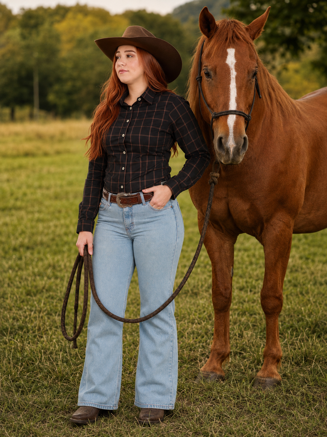 Camisa Feminina BRK M/L Ranch Preto/Marrom