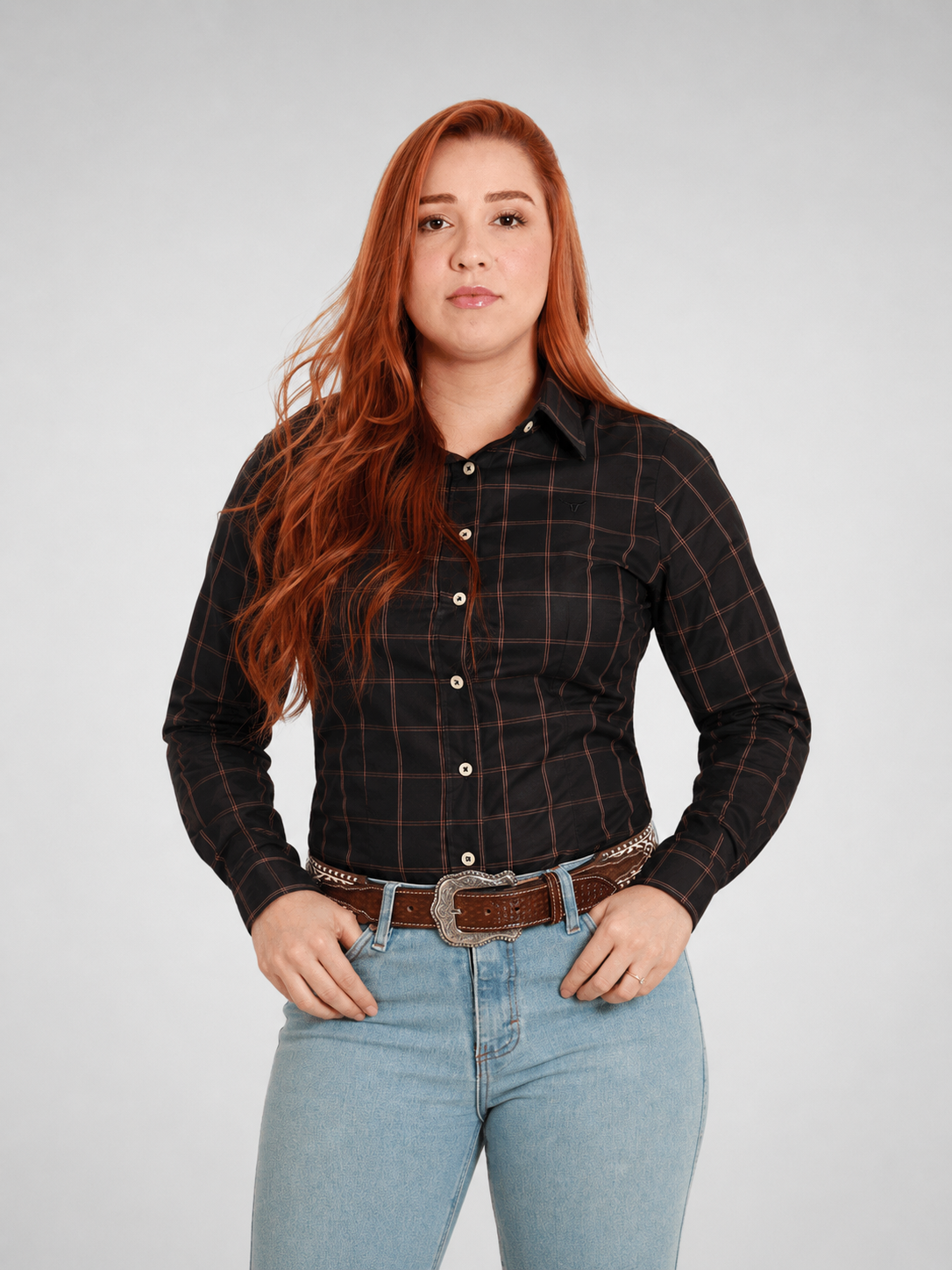 Camisa Feminina BRK M/L Ranch Preto/Marrom