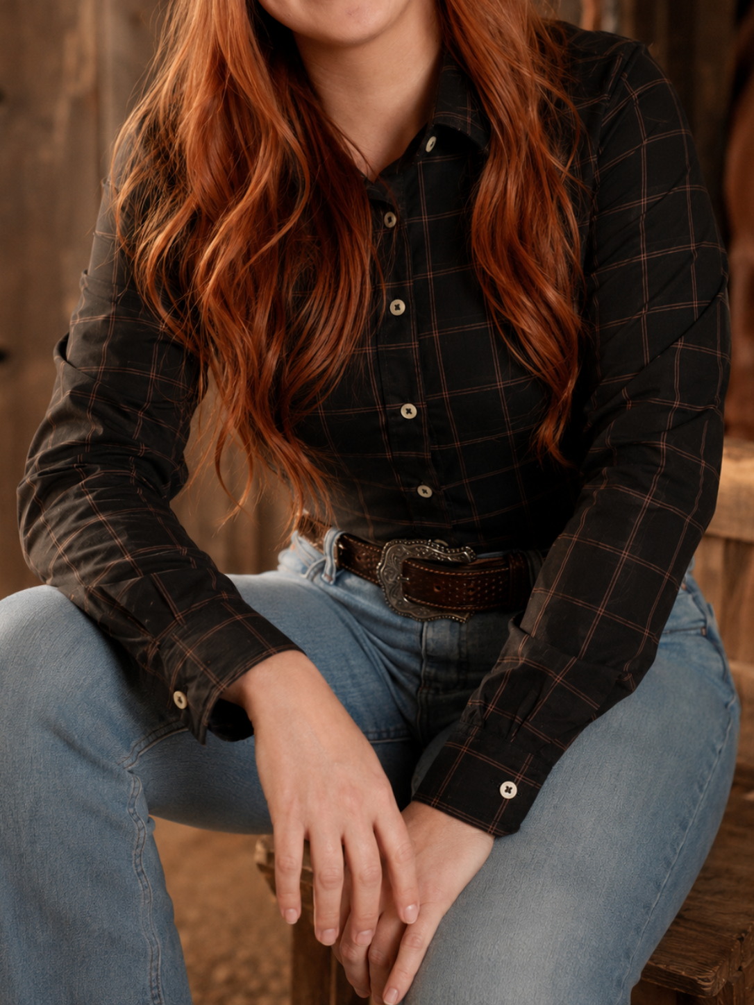 Camisa Feminina BRK M/L Ranch Preto/Marrom