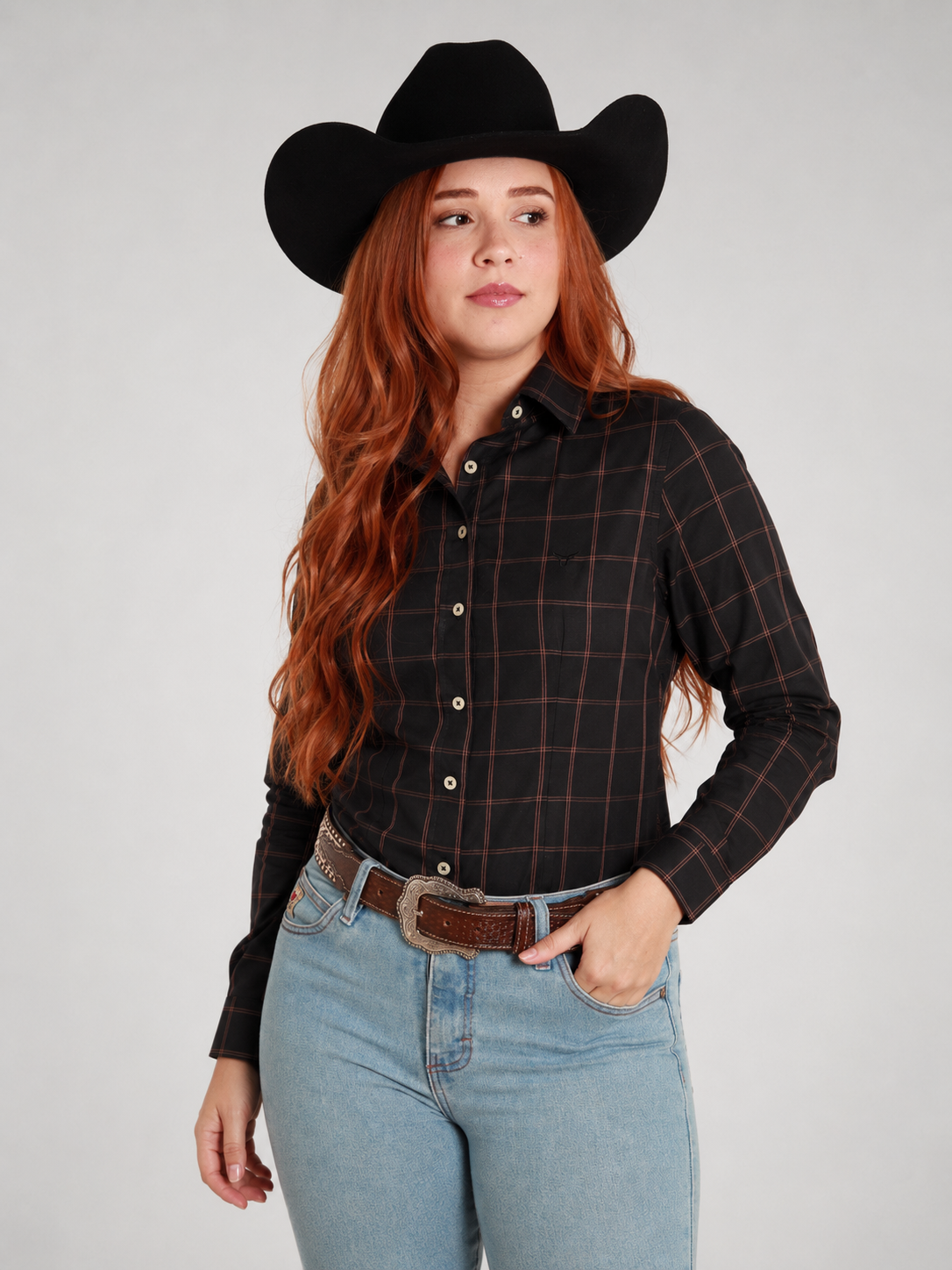 Camisa Feminina BRK M/L Ranch Preto/Marrom