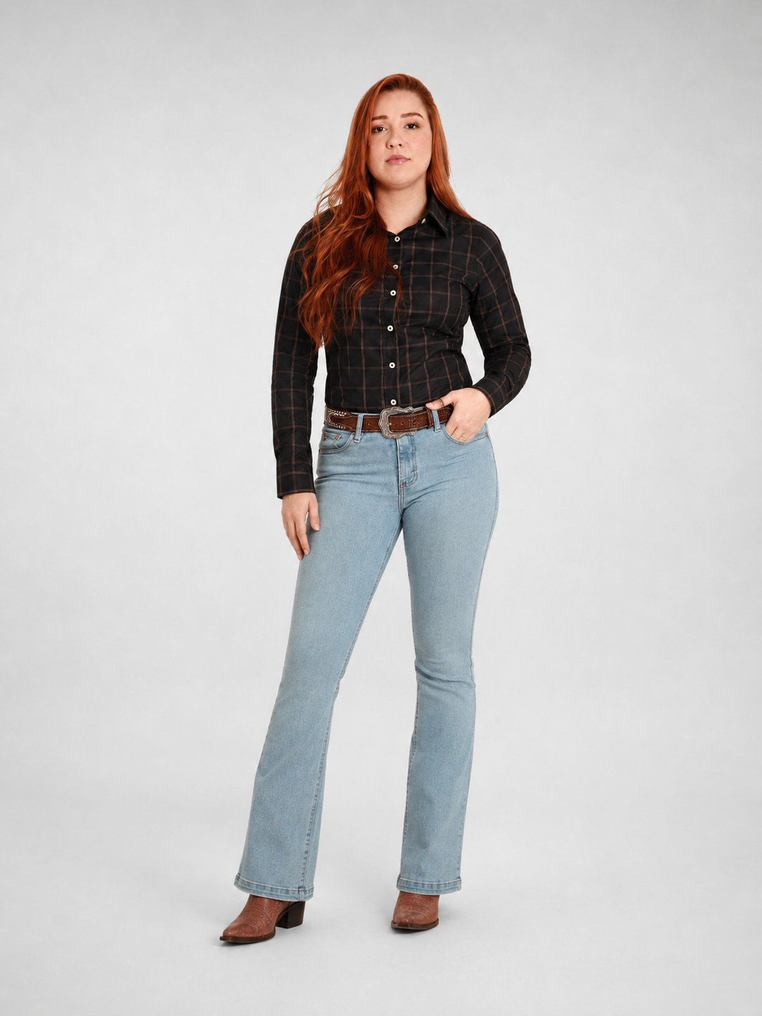 Camisa Feminina BRK M/L Ranch Preto/Marrom