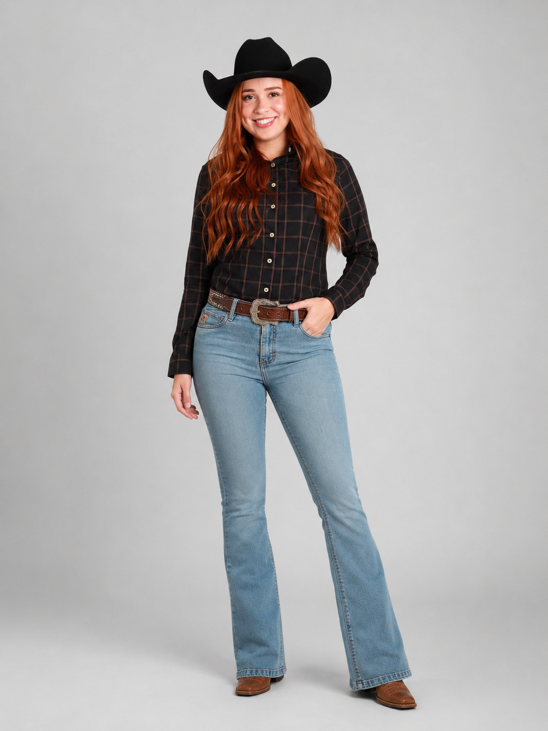 Camisa Feminina BRK M/L Ranch Preto/Marrom