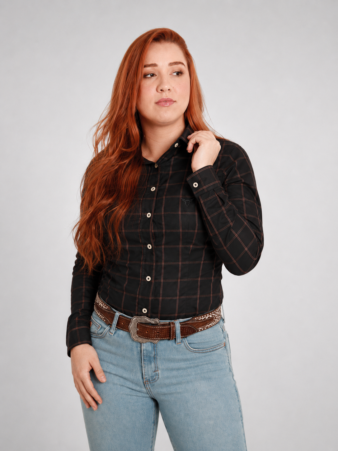Camisa Feminina BRK M/L Ranch Preto/Marrom