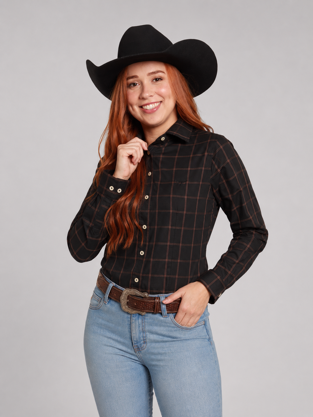 Camisa Feminina BRK M/L Ranch Preto/Marrom