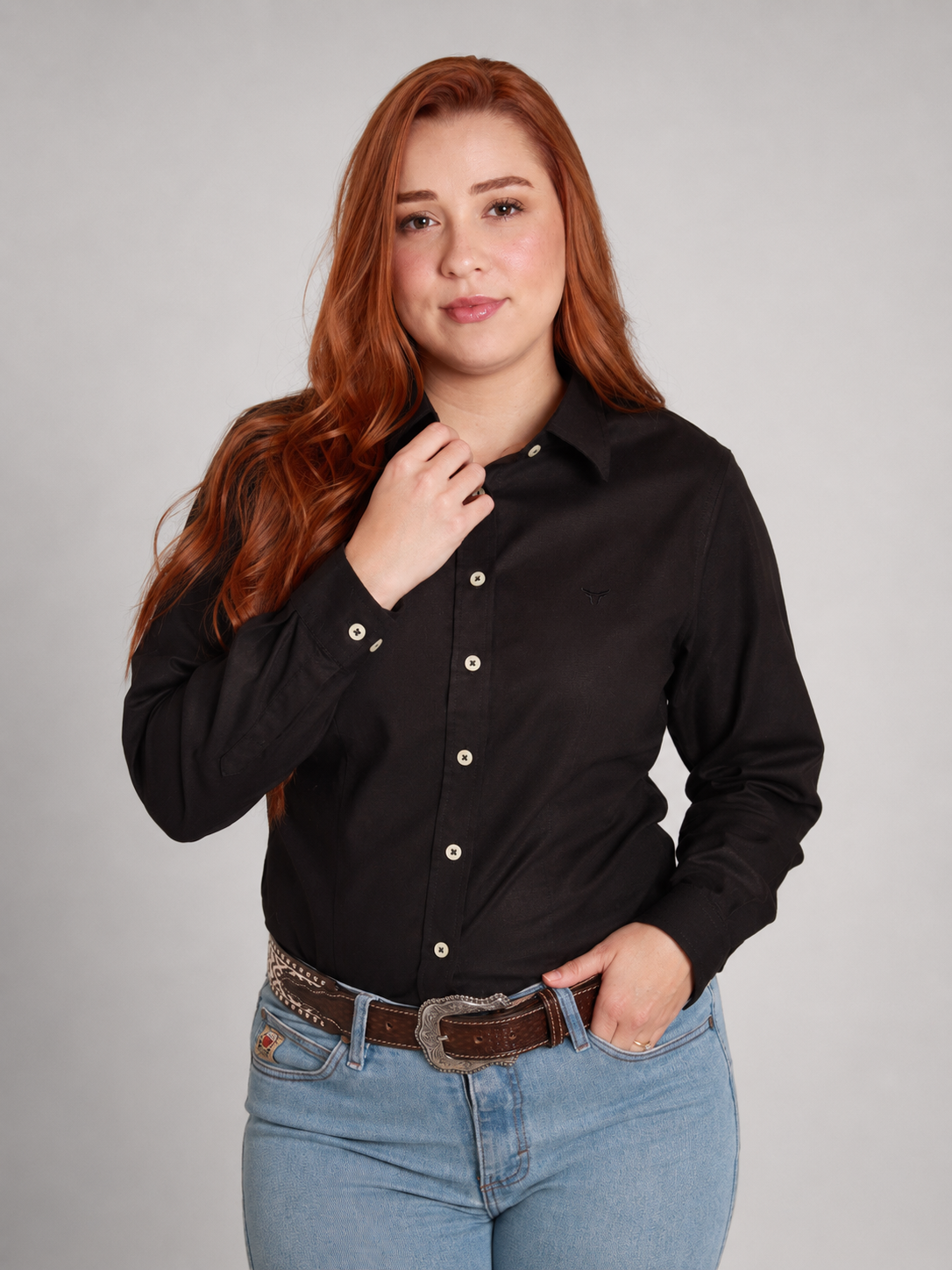 Camisa Xadrez Feminina Classic Preto - Manga Longa - Brk Agro