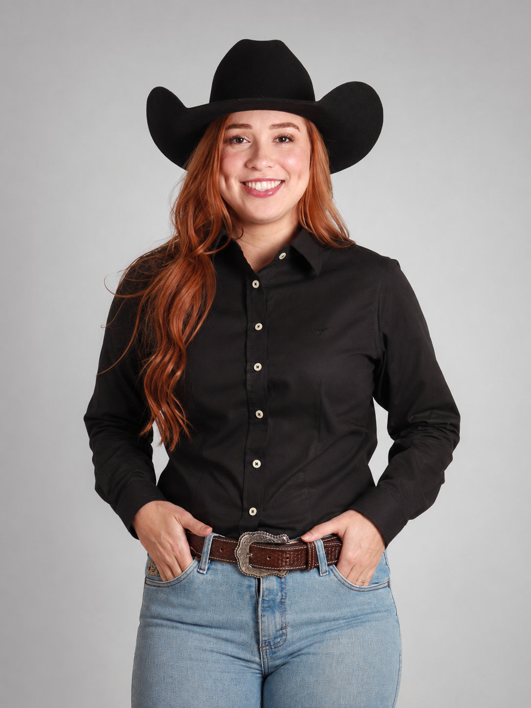 Camisa Xadrez Feminina Classic Preto - Manga Longa - Brk Agro