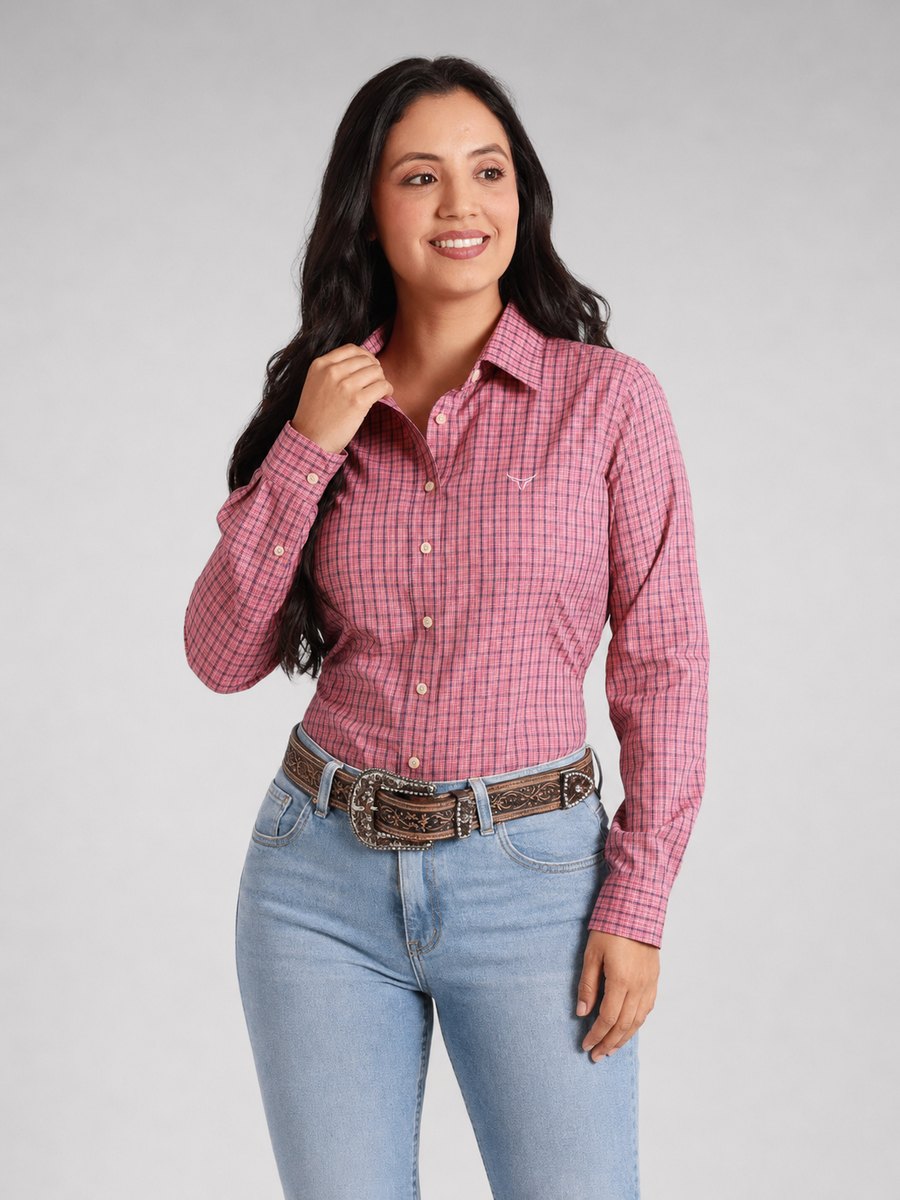 Camisa Feminina BRK M/L Western Rosa Chiclete